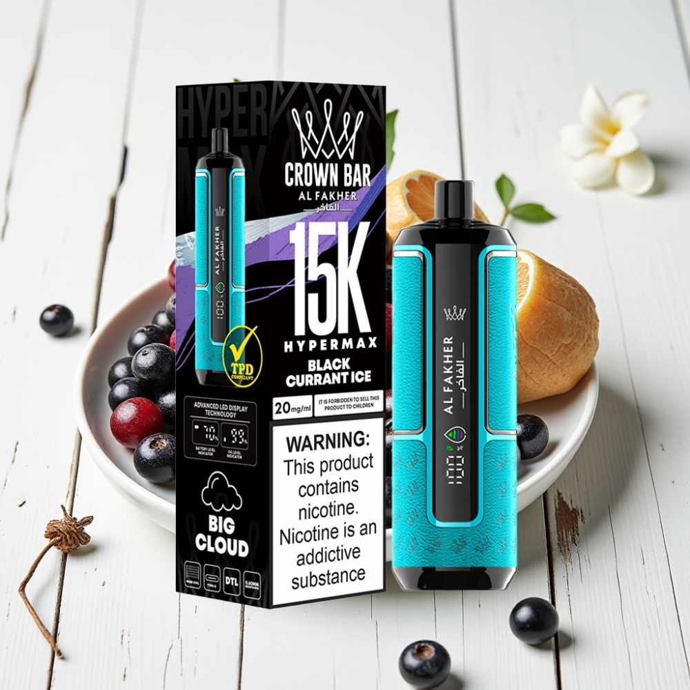 Al Fakher Crown Bar 15K Hypermax Vienkartinis Vapas - Juodieji Serbentai su Ledu, 22ml, 15K Puff