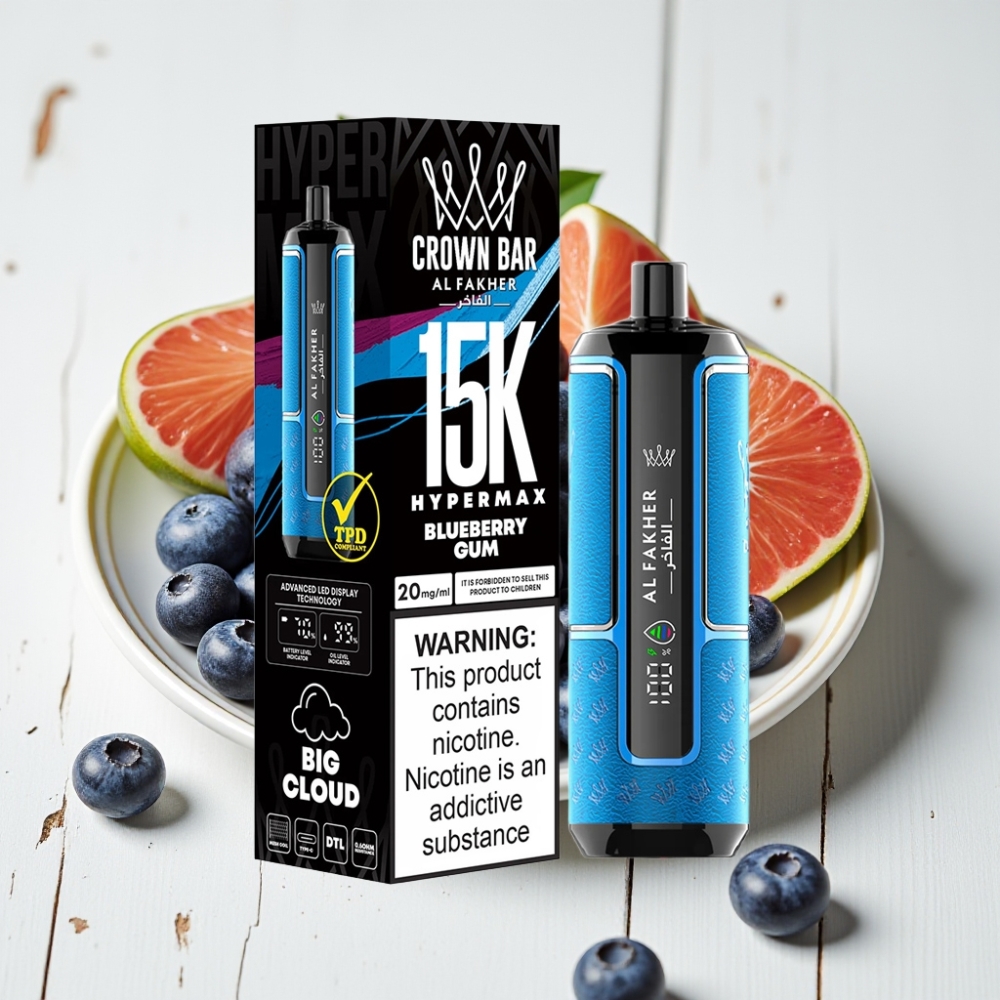 Al Fakher Crown Bar 15K Hypermax Vienkartinis Vapas – Mėlynųjų Uogų Guma, 22ml, 15K Puffų, 600mAh