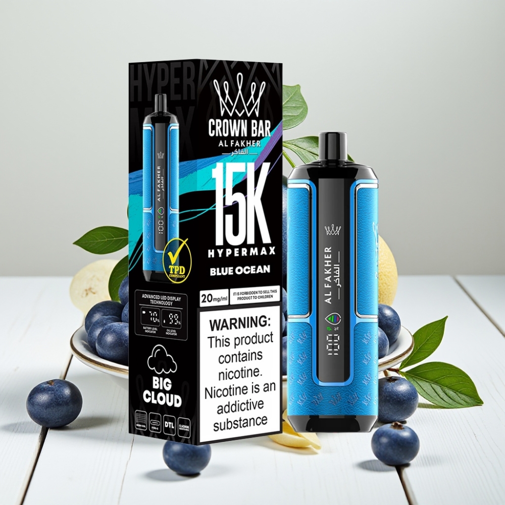 Al Fakher Crown Bar 15K Hypermax Vienkartinis Vapas – Mėlynasis Vandenynas, 22ml, 15K Pufai