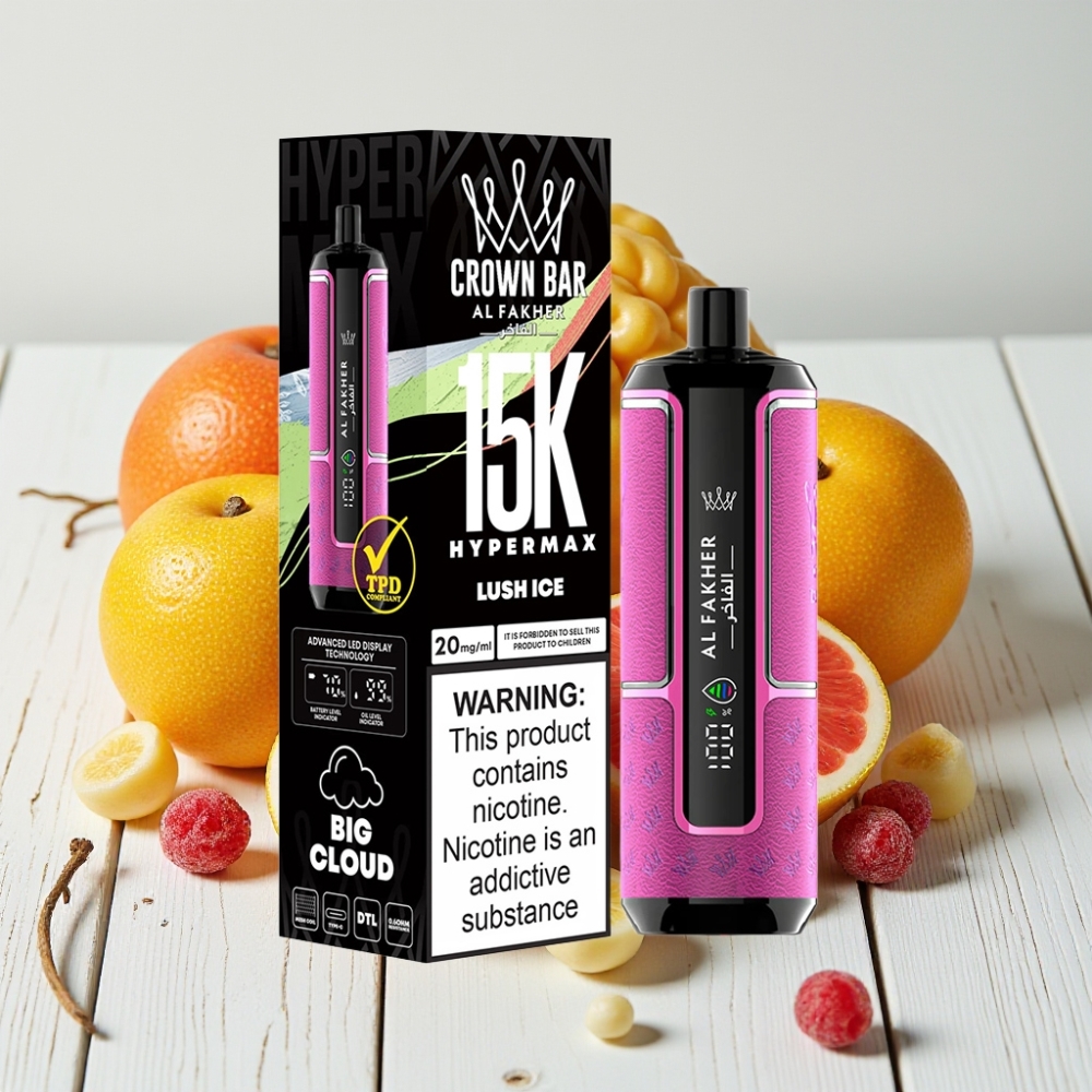Al Fakher Crown Bar 15K Hypermax Vienkartinis Vape\'as – 22ml, 600mAh, 15K Pūkų, Ledo Skonis