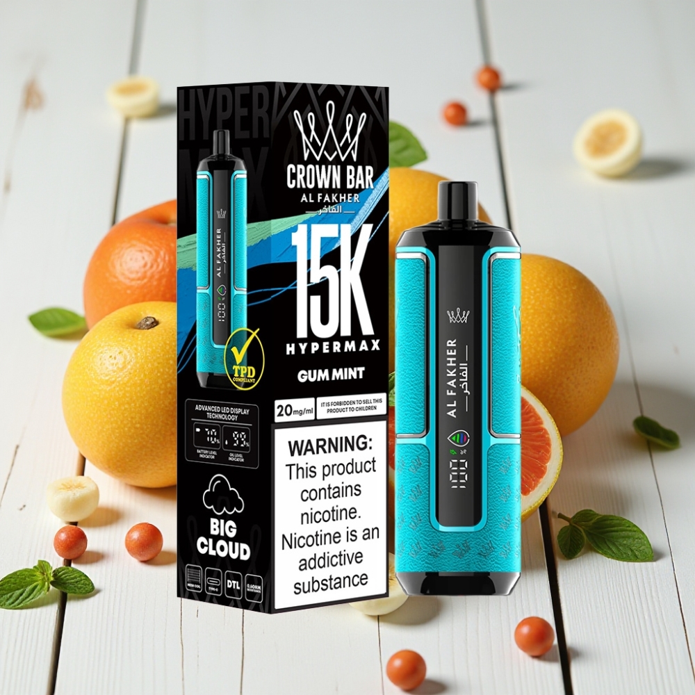 Al Fakher Crown Bar 15K Hypermax Vienkartinis Veipas – 22ml, 15000 Traukų, 6mg/ml, Mėtų Guma