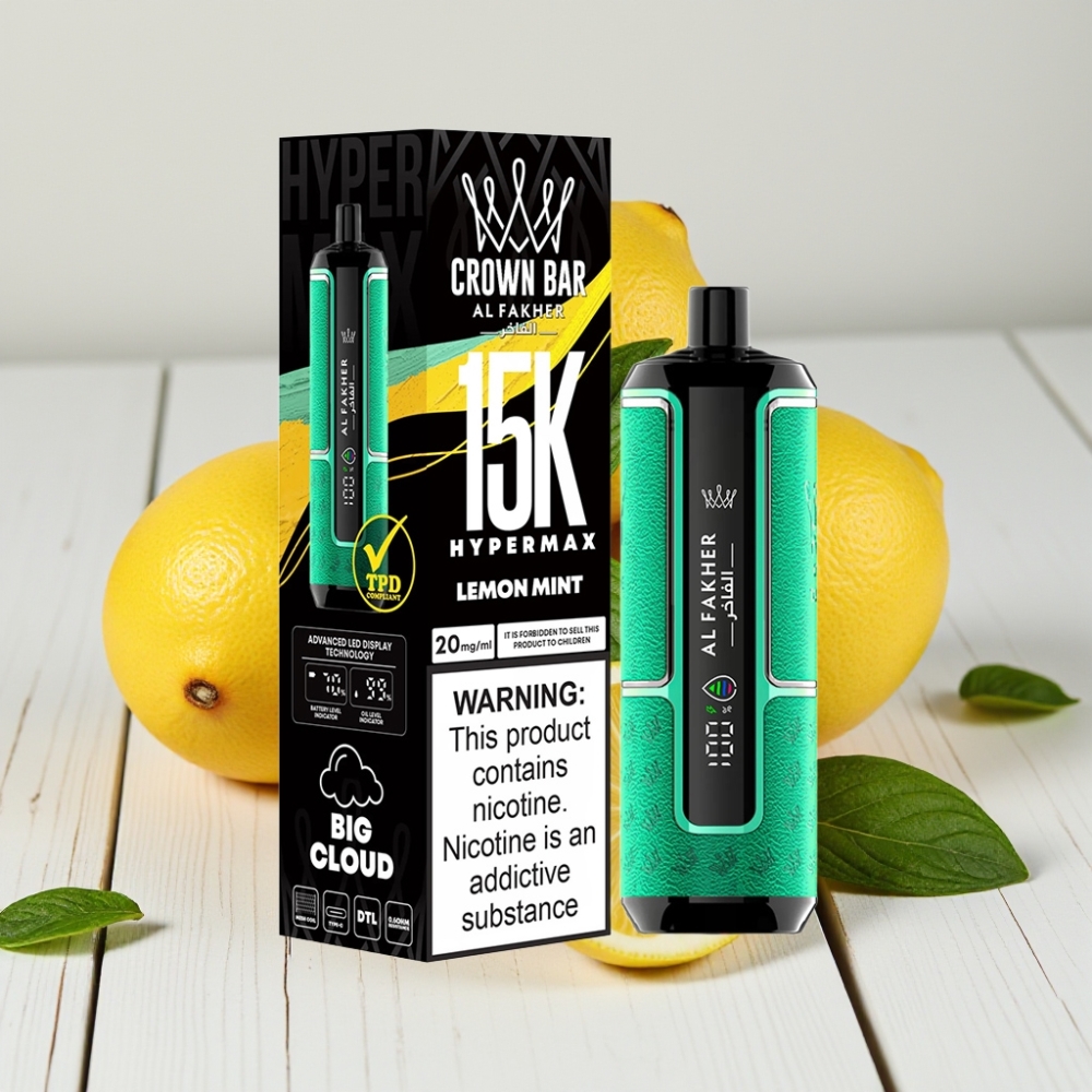 Al Fakher Crown Bar 15K Hypermax Vienkartinis Veipas Citrina Mėta | 22ml, 15K Pufai, 6mg/ml