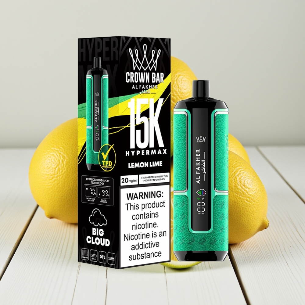 Al Fakher Crown Bar 15K Hypermax Vienkartinis Veipas Kit Citrinų Lime 22ml 15K pūtai 6mg/ml