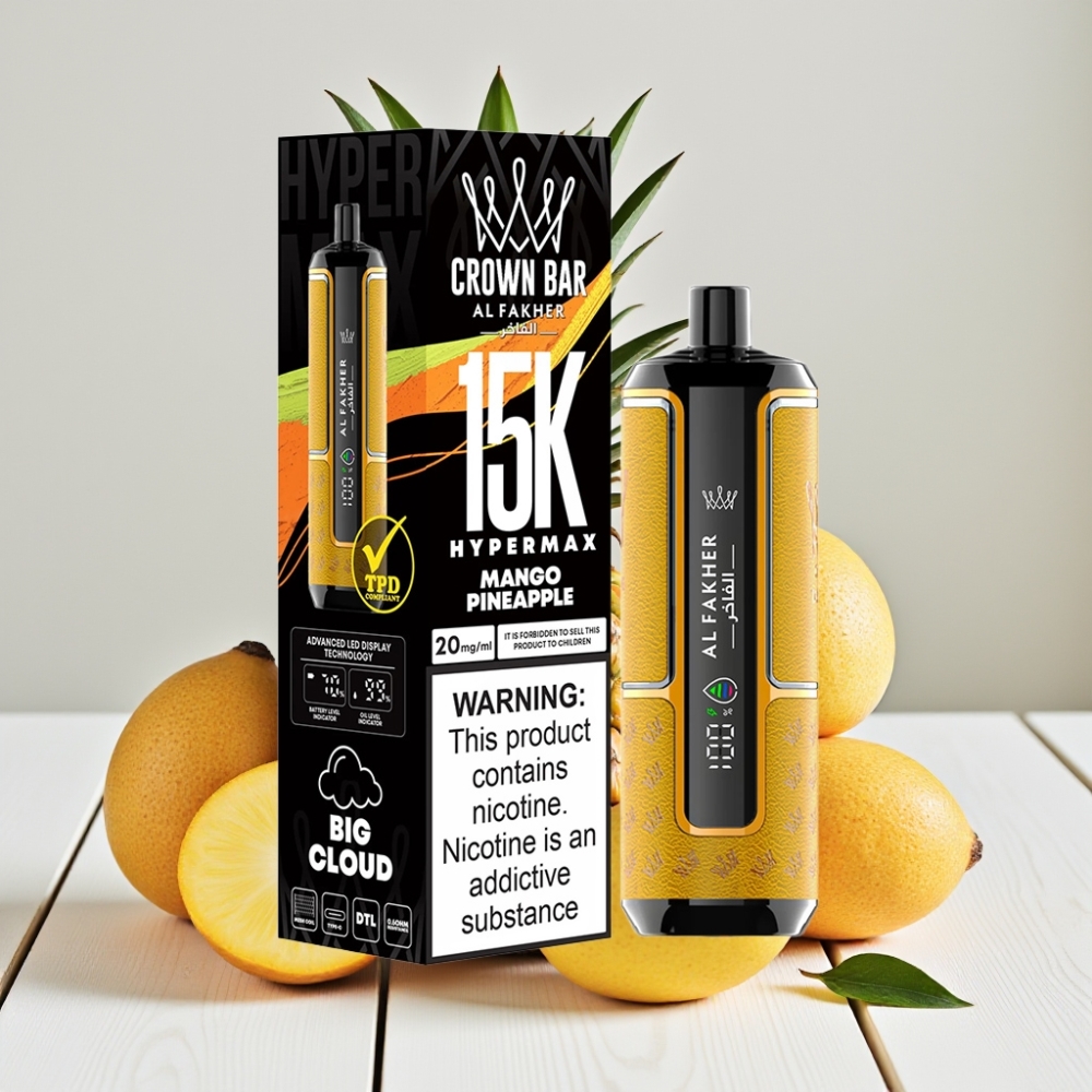 Al Fakher Crown Bar 15K Hypermax Vienkartinis Veipas Kit Mango Ananasas, 22ml, 15K Puff, 6mg/ml