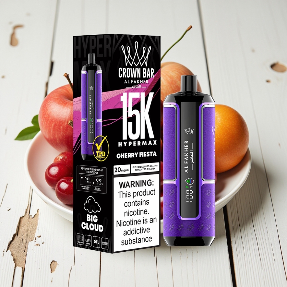 Al Fakher Crown Bar 15K Hypermax Vienkartinis Veipas Kit Vyšnių Fiesta – 22ml, 600mAh, 15K Puffų