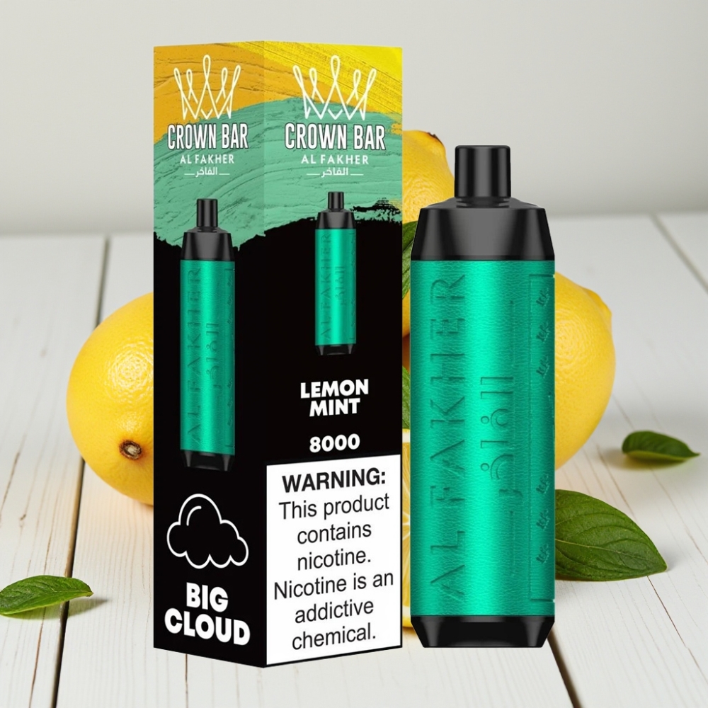 Al Fakher Crown Bar 8000 Crystal Vienkartinis Veipas Citrinų Mėta – 18ml, 5mg, 8000 Puffs