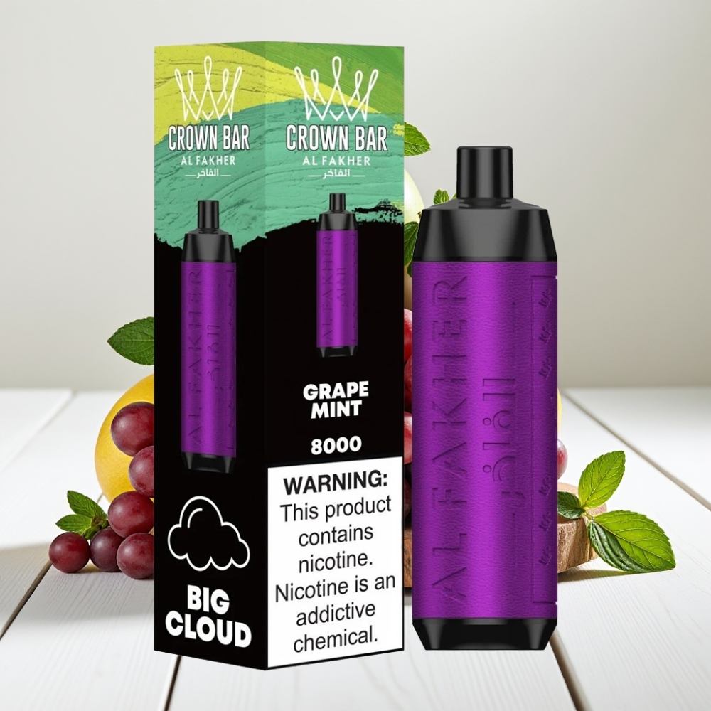 Al Fakher Crown Bar 8000 Crystal Vienkartinis Veipas Vynuogių Mėta, 18ml, 8000 Puff, 5mg Nikotino