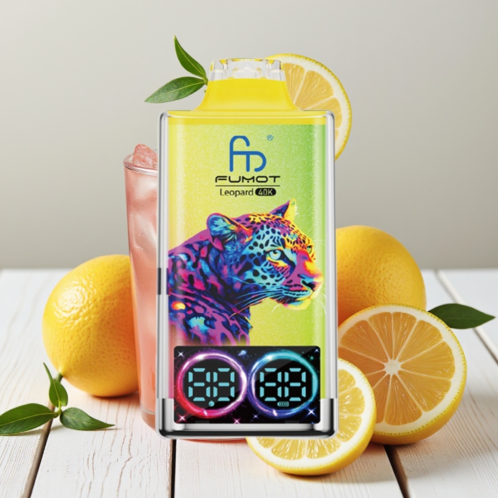 Fumot Leopard 40K Puffs Vienkartinis Vapas Rausvas Limonadas, 5% Nikotino, 700mAh, 40000 Pūkščių