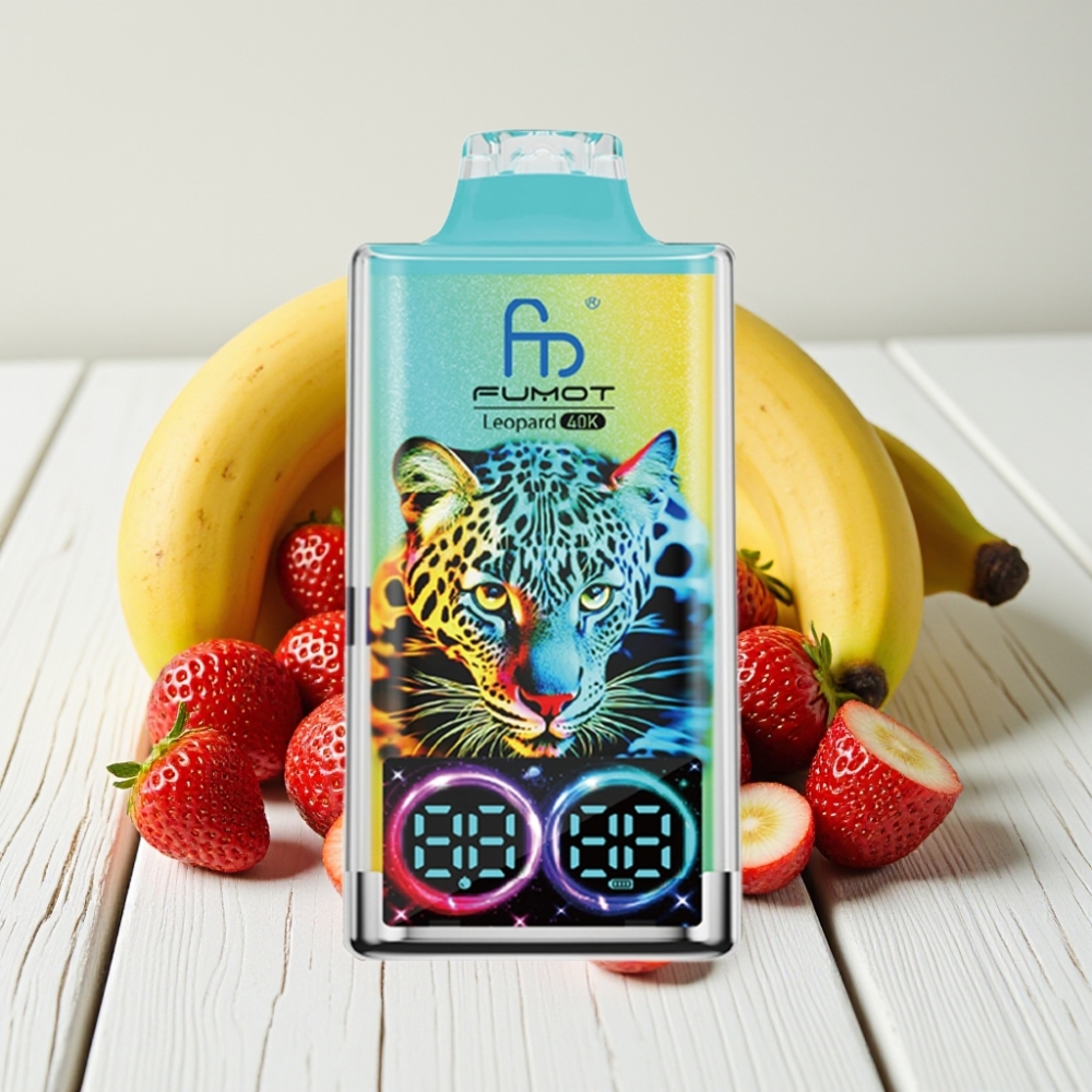 Fumot Leopard 40K Puffs Vienkartinis Veipas Braškės-Bananai, 5% Nikotino, 700mAh, 40000 Pūkštų