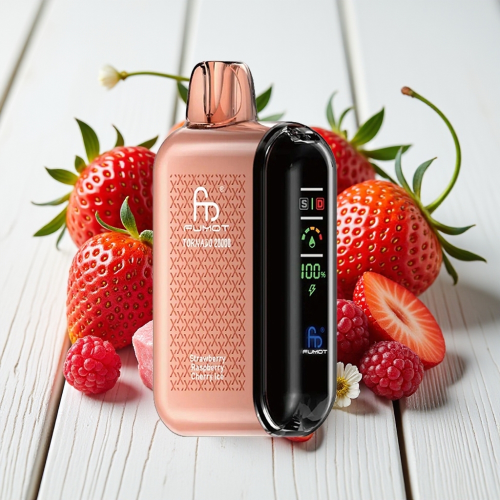 Fumot Tornado 20000 Puffs Braškė – Avietė – Vyšnia Ledas | 20ml, 850mAh, 2% Nikotino