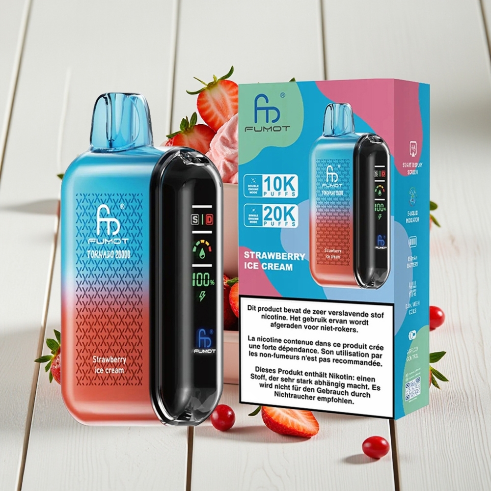 Fumot Tornado 20000 Puffs Braškinių Ledų Skingutis su 20ml, 850mAh, 2% Nikotino