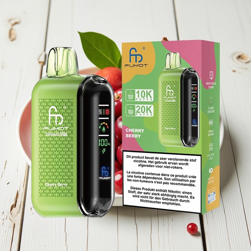 Fumot Tornado 20000 Puffs Cherry Berry (Vyšnių Uogų), 20ml, 850mAh, 2% Nikotino