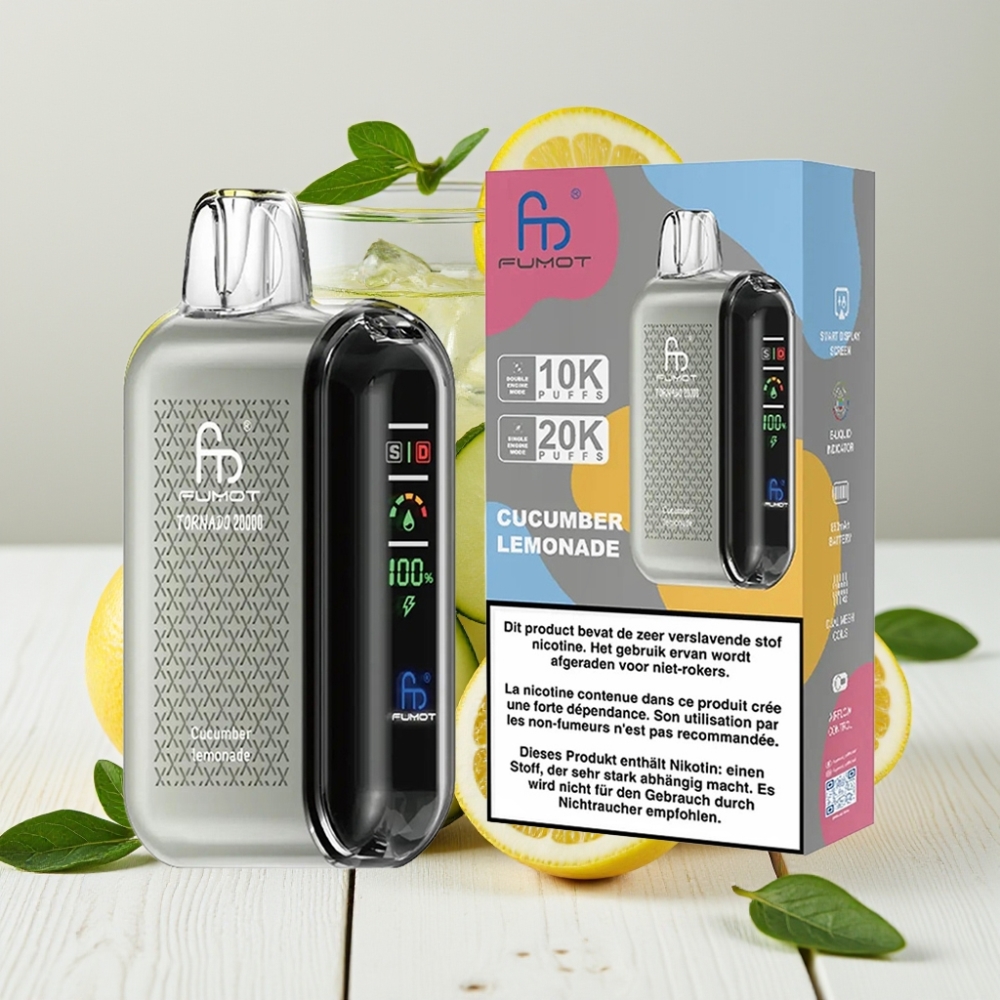 Fumot Tornado 20000 Puffs Dujinė Garinė – Agurkų Limonadas, 20ml, 850mAh, 2% Nikotino