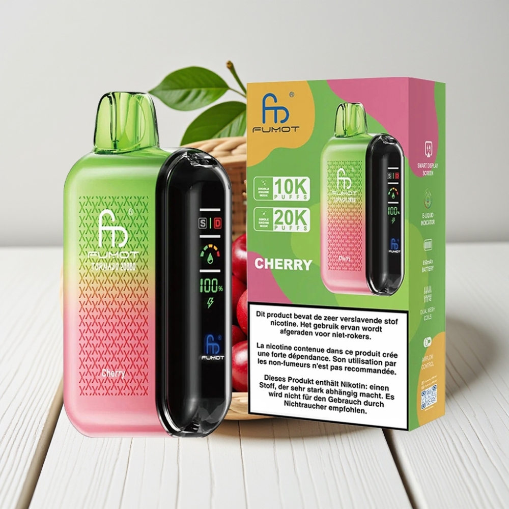 Fumot Tornado 20000 Puffs Dvynių Tinklelio Ritė, 20ml, Vyšnia