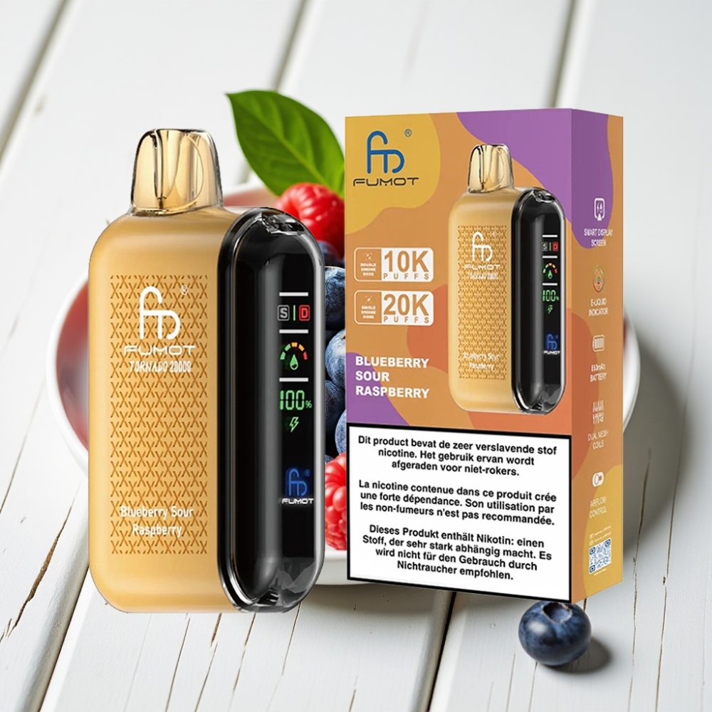 Fumot Tornado 20000 Puffs - Mėlynųjų serbentų ir aviečių skonis, 20ml, 850mAh, 2% nikotino