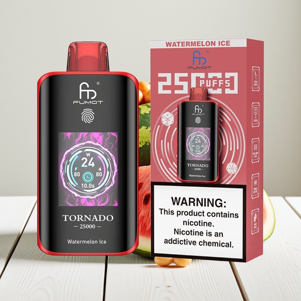Fumot Tornado 25000 Puffs - Arbūzas su mentoliu, HD ekranas, 20ml skysčio, Type-C