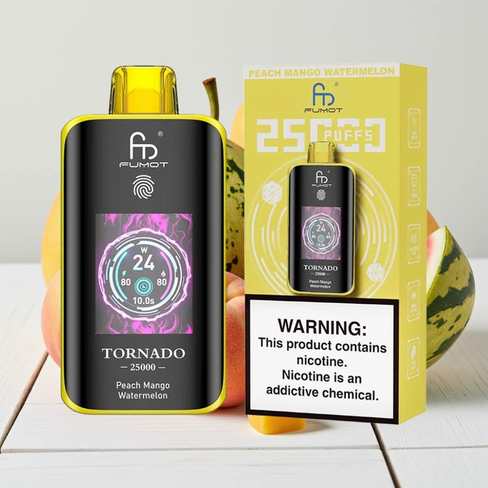 Fumot Tornado 25000 Puffs - Persikas, Mango, Arbūzas | 20ml, 700mAh, Type-C