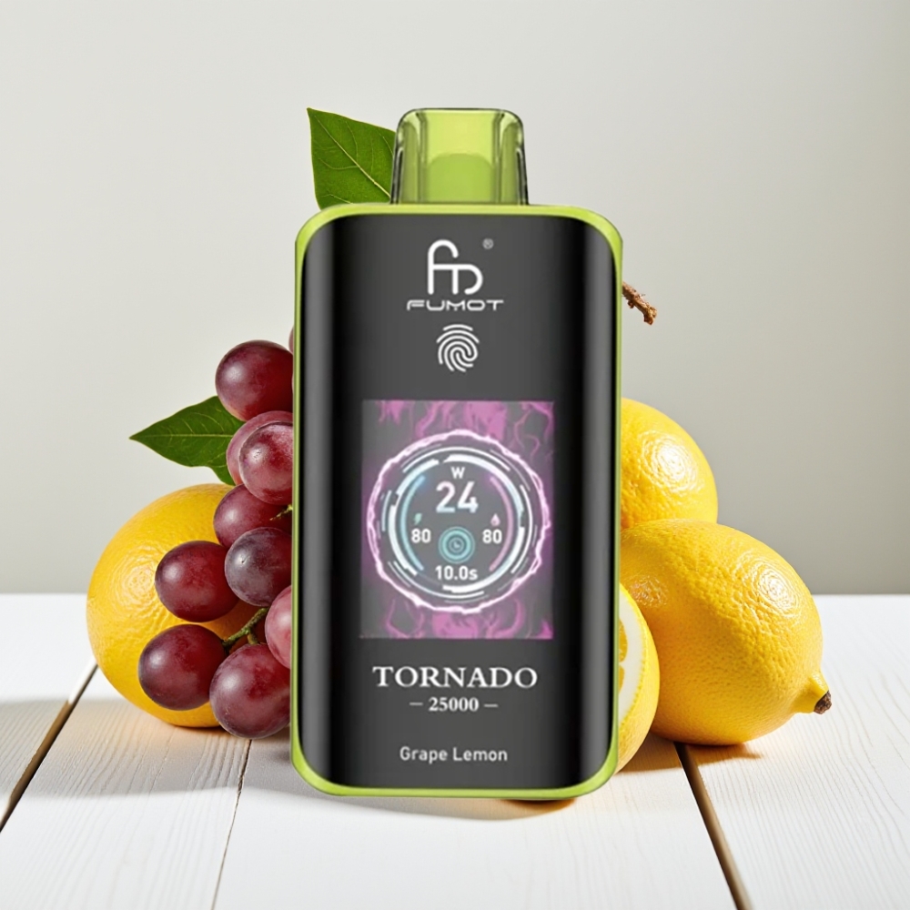 Fumot Tornado 25000 Puffs Vienkartinis Veipas Vynuogių Citrina | HD Ekranas, 20ml, 700mAh