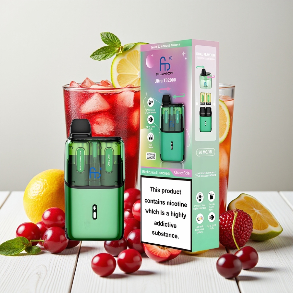 Fumot Ultra T32000 Vienkartinis Veipas Juodųjų serbentų limonadas - vyšnių kolos, 32000 puff, 800mAh, Type-C