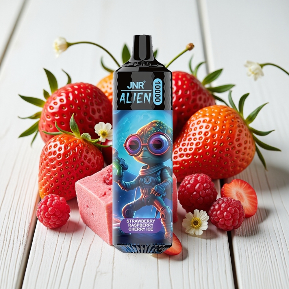 JNR Alien 10000 Puffs Braškė – avietė – vyšnia ledas | 850mAh, 20ml, Type-C