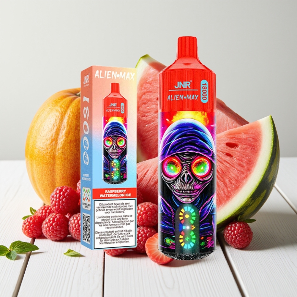 JNR Alien Max 18000 Puffs Vienkartinis Veipas Aviečių Arbūzas Su Mėtų Skoniu, LED Ekranas, 28ml, Type-C