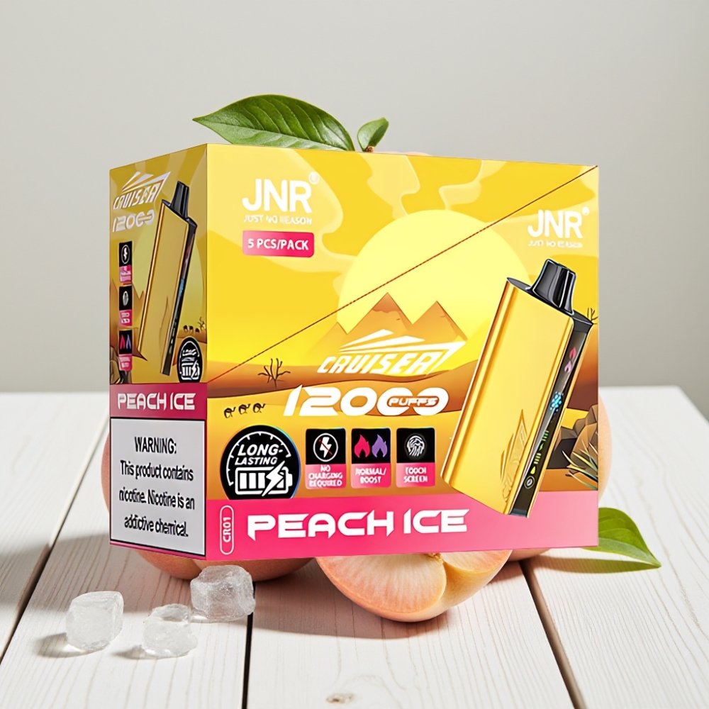JNR Cruiser 12000 Puffs Neįkraunamas Vapas Persikų Ledas – 25ml, 3500 mAh, 1.2ohm