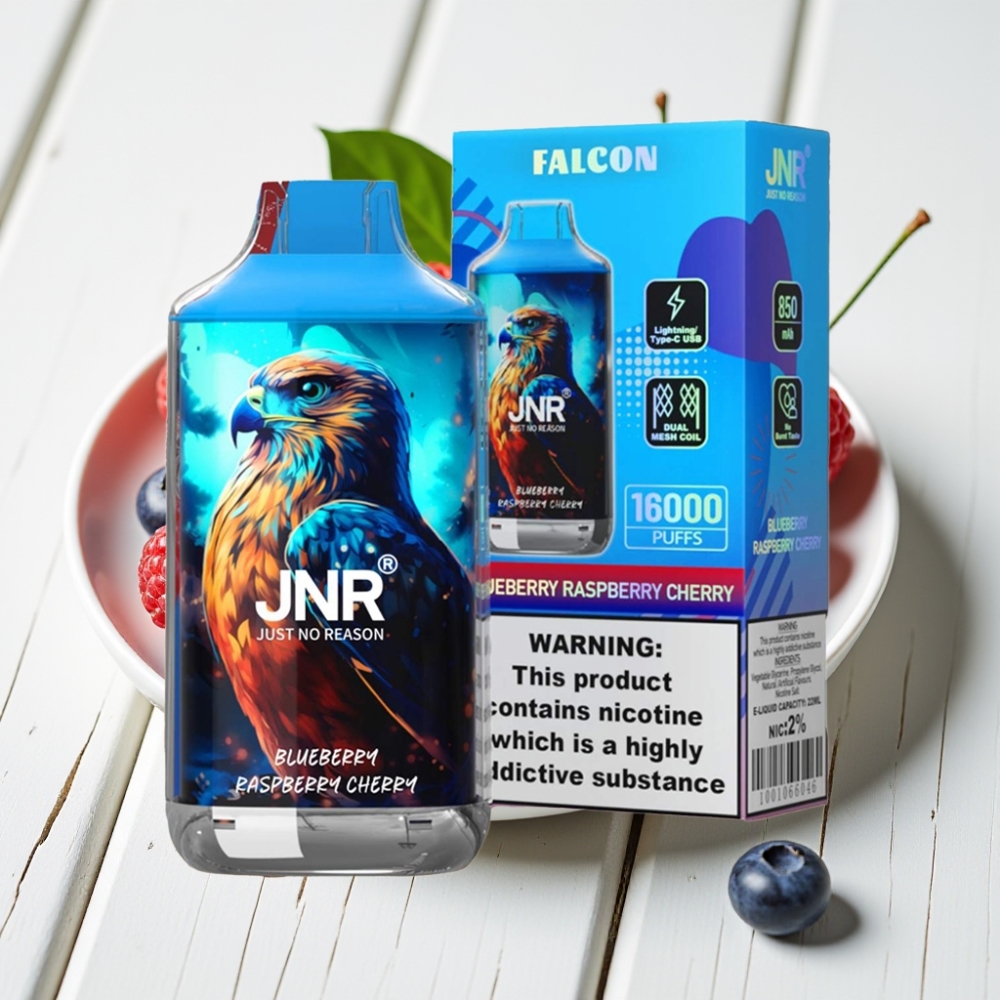 JNR Falcon 16000 Puffs Vienkartinis Vapas Mėlynių Aviečių Vyšnių, 22ml, 850mAh, Dual Mesh
