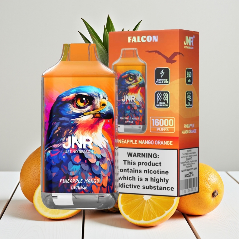 JNR Falcon 16000 Puffs Vienkartinis Veipas Ananasas Mango Apelsinas, 850 mAh, 22ml, Dviguba Tinklelio Apvija