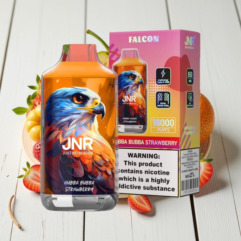 JNR Falcon 16000 Puffs Vienkartinis Veipas Braškė (Hubba Bubba), 850mAh, 22ml, Dvigubas Tinklelio Šerdis