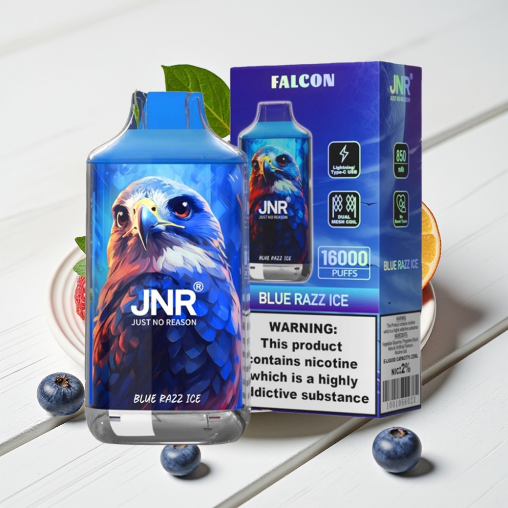 JNR Falcon 16000 Puffs Vienkartinis Veipas Mėlynasis Avietinis Ledas, 850 mAh, 22ml, Dviguba Tinklelio Apvija