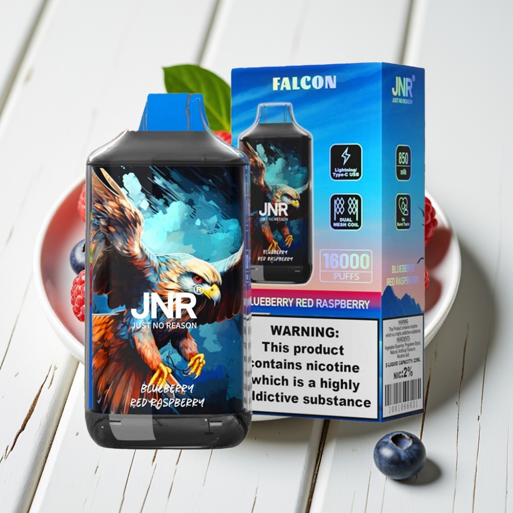 JNR Falcon 16000 Puffs Vienkartinis Veipas Mėlynių ir Raudonųjų Aviečių, 850mAh, 22ml, Dviguba Tinklelio Apvija