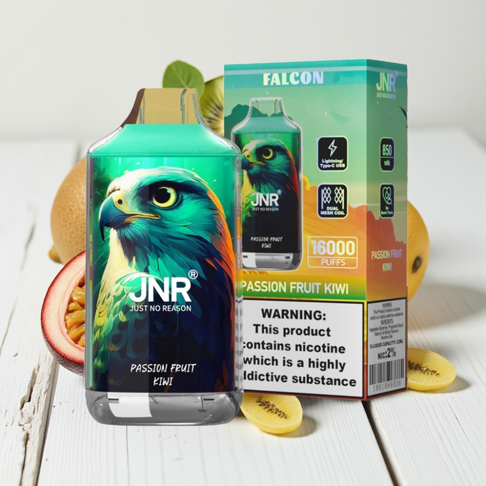 JNR Falcon 16000 Puffs Vienkartinis Veipas – Marakujų Kiwi, 850 mAh, 22ml, Dvigubas Mesh