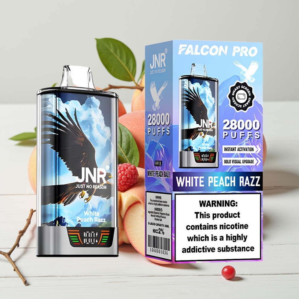 JNR Falcon Pro 28000 Vienkartinis Veipas Baltasis Persikas Razz 30ml 28000 Puffs 5% Nikotino Smart Display