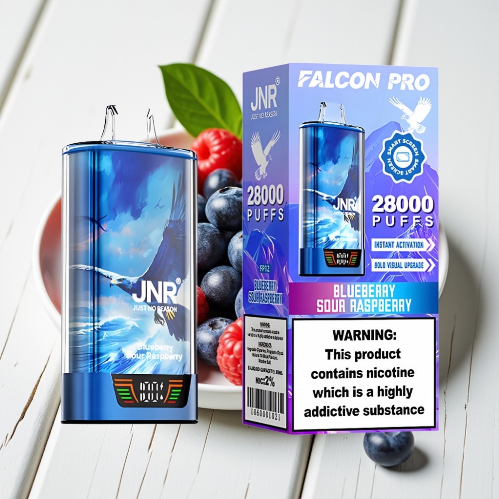 JNR Falcon Pro 28000 Vienkartinis Veipas Mėlynųjų Aviečių Ir Rūgščiųjų Aviečių, 30ml, 5% Nikotino, 950mAh