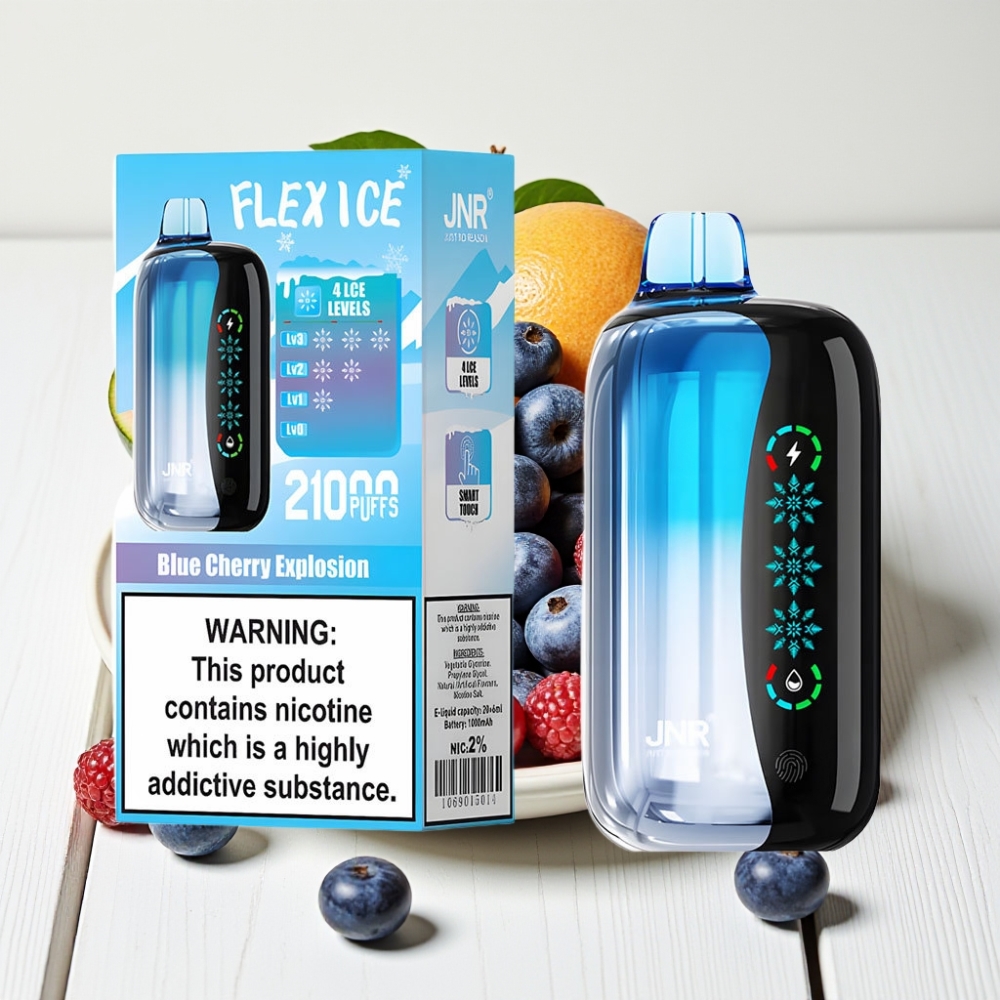JNR Flex Ice 21000 Puffs Vienkartinis Vapas Mėlynųjų Vyšnių Sprogimas – 26ml, 1.2Ω, 1000mAh, Type-C