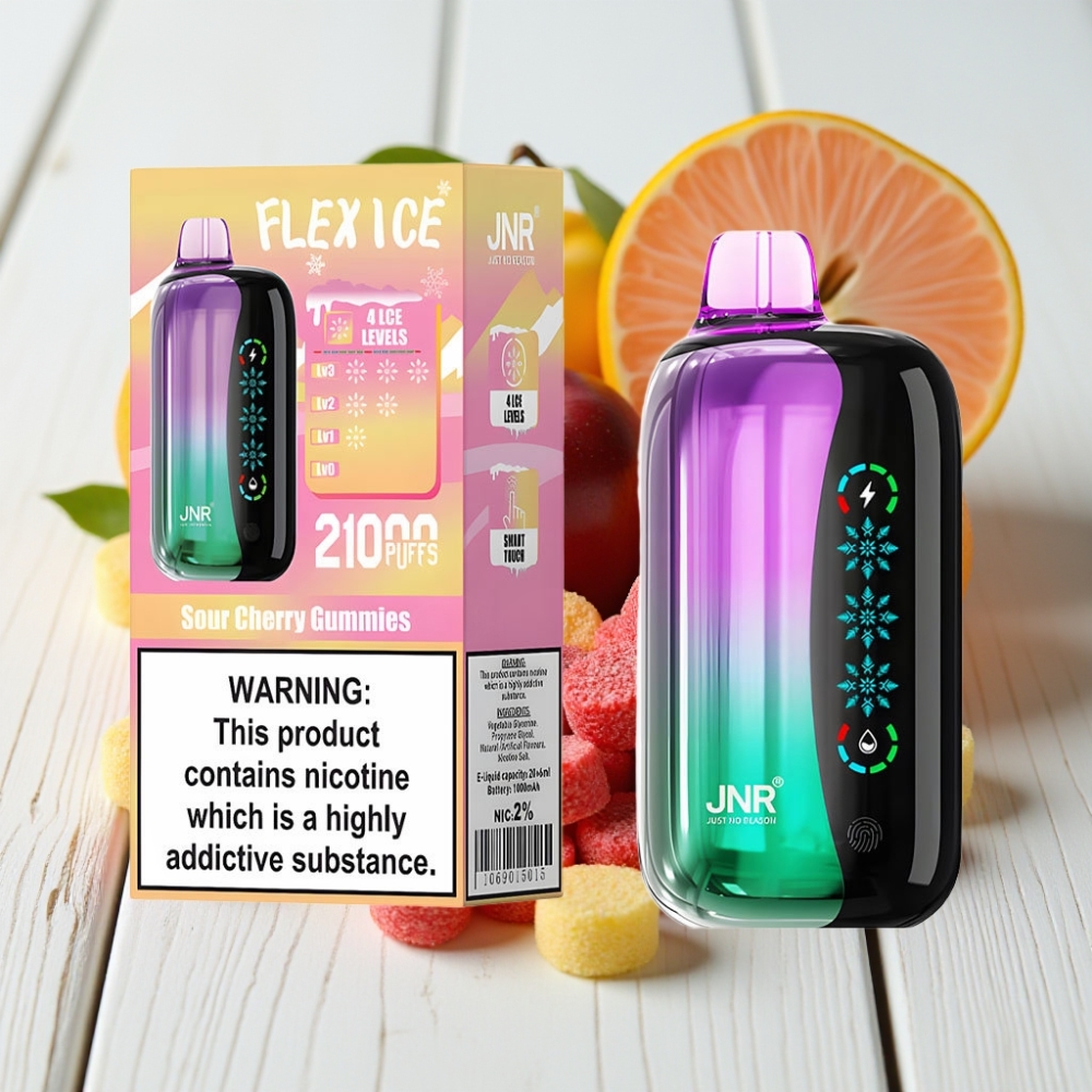 JNR Flex Ice 21000 Puffs Vienkartinis Veipas Rūgščios Vyšnių Guminukai, 26ml, 1000mAh, Type-C