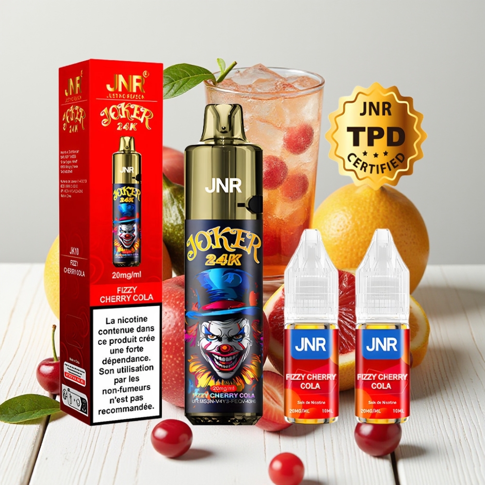 JNR Joker 24K Puffs Vienkartinis Veipas Gaziruota Vyšnių Kola, 2+10ml, 800mAh, 24000 Puffs