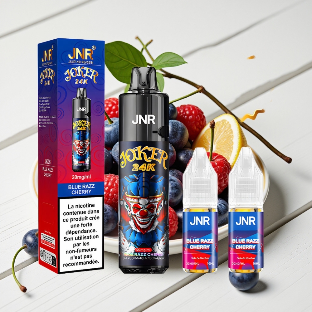 JNR Joker 24K Puffs Vienkartinis Veipas Mėlynoji Avietė Vyšnia, 2% Nikotino, 800mAh, Type-C