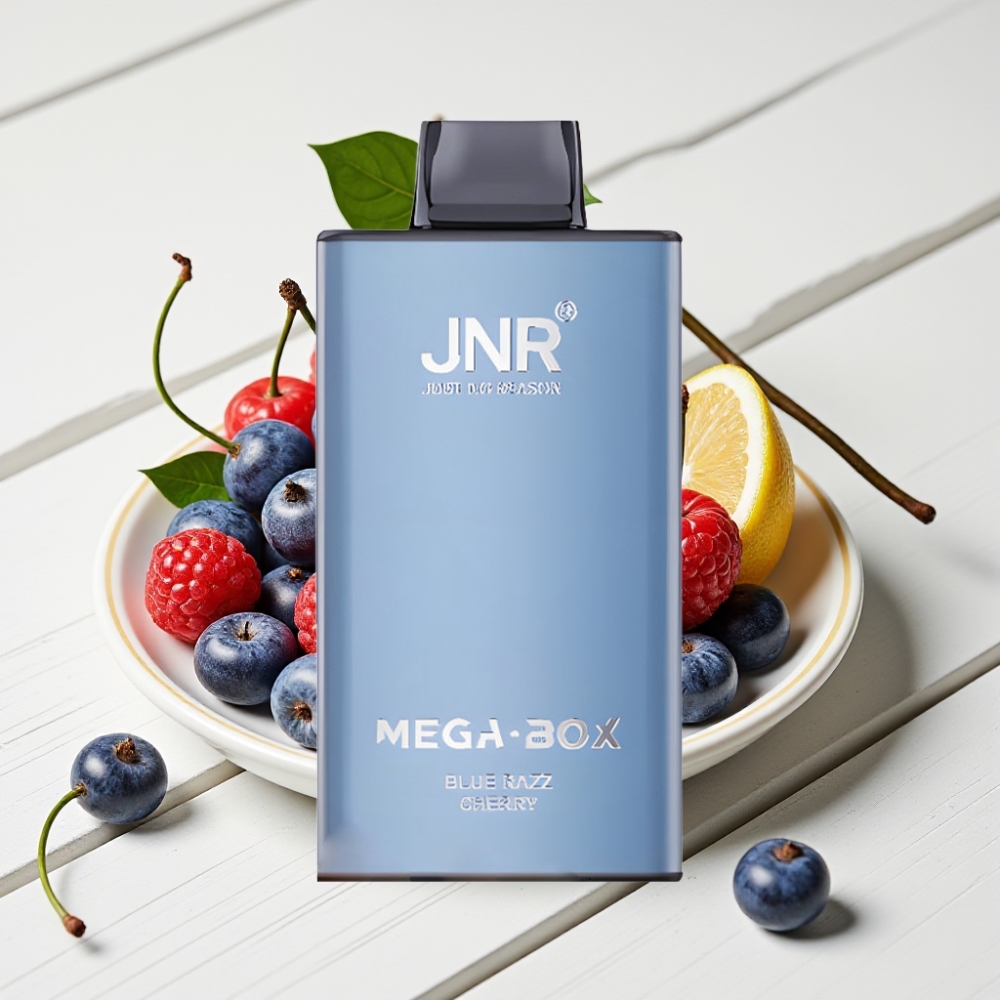 JNR Mega Box 25000 Pūkų Vienkartinis Veipas Mėlynų Braškių Vyšnių, 30ml, 850mAh, Type-C