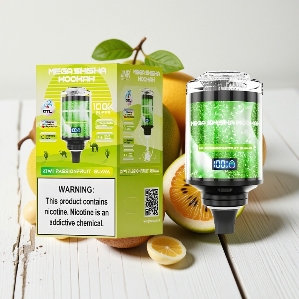 JNR Mega Shisha Hookah 100K Kiwi Pasiflorų Gvajava | 100K pūkų, 60ml, 2200mAh