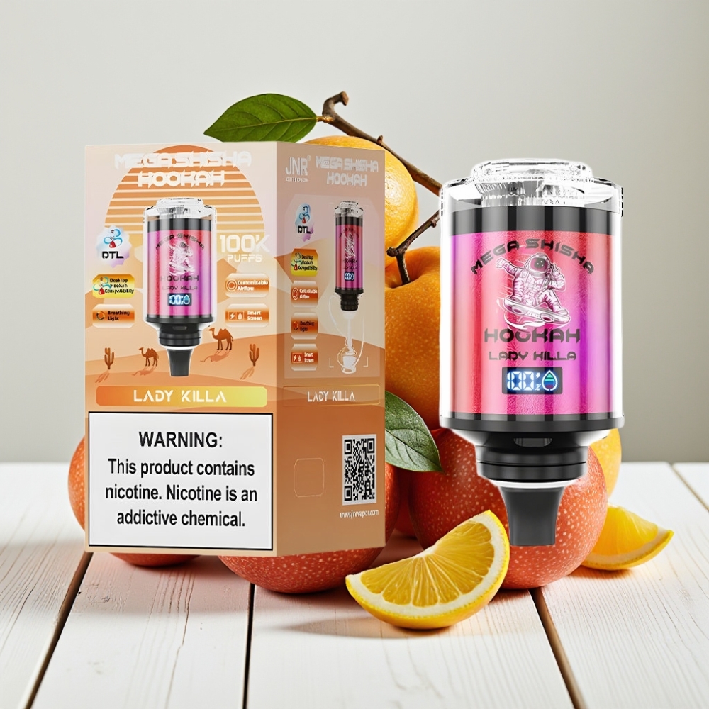 JNR Mega Shisha Hookah 100K Stalinamas Stolinis | 100K potūkiai, 60ml, 2200mAh, Type-C, Dama Žudikė
