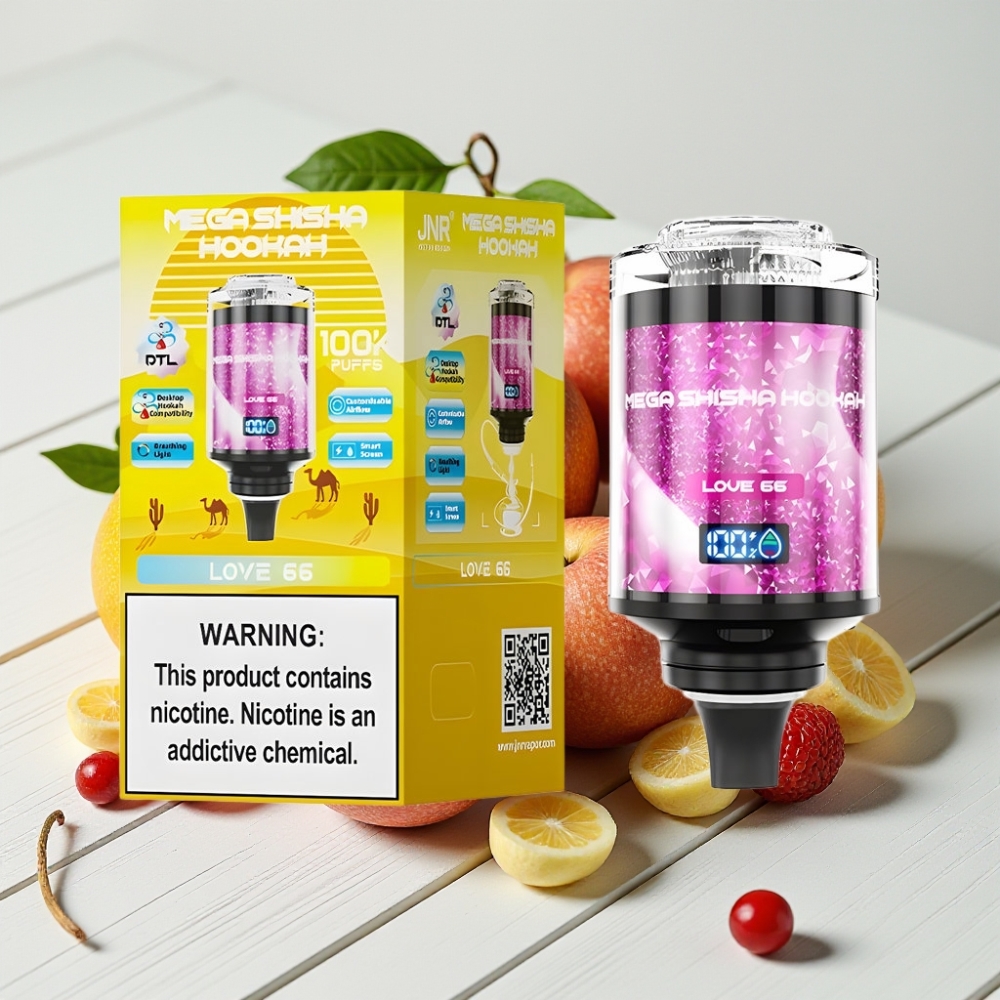 JNR Mega Shisha Hookah 100K Stalinamas Stolinis (Meilė 66, 60ml, 2200mAh, 2% nikotino)
