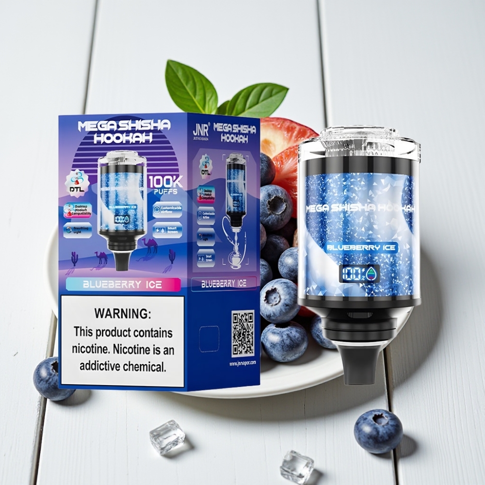 JNR Mega Shisha Hookah 100K Stalinio Kompiuterio Blueberry Ice | 100K pūkų, 60ml, 2200mAh