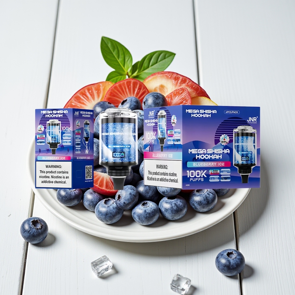 JNR Mega Shisha Hookah 100K Stalinio Kompiuterio Blueberry Ice | 100K pūkų, 60ml, 2200mAh