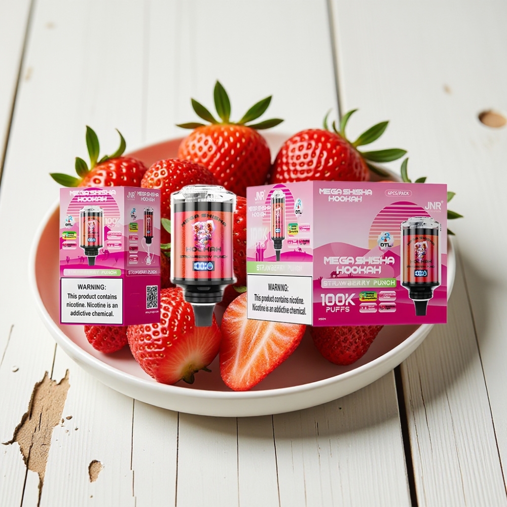 JNR Mega Shisha Hookah 100K Stalo Derinimas Braškinis Punch, 60ml, 2200mAh, 2% nikotino