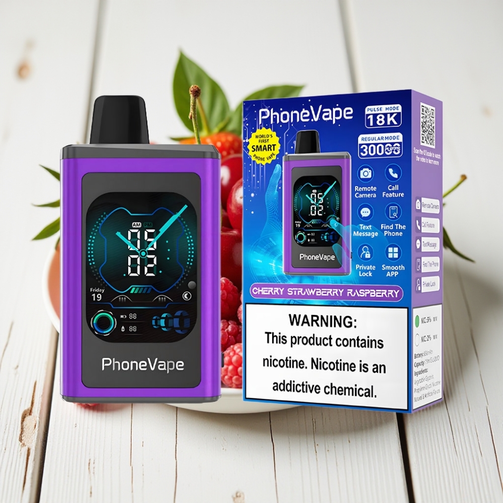 JNR PhoneVape 30000 iškrovimų išmetamas veipas Vyšnia Braškė Avietė, 850mAh, Turbo Režimas, 2%/5% nikotino