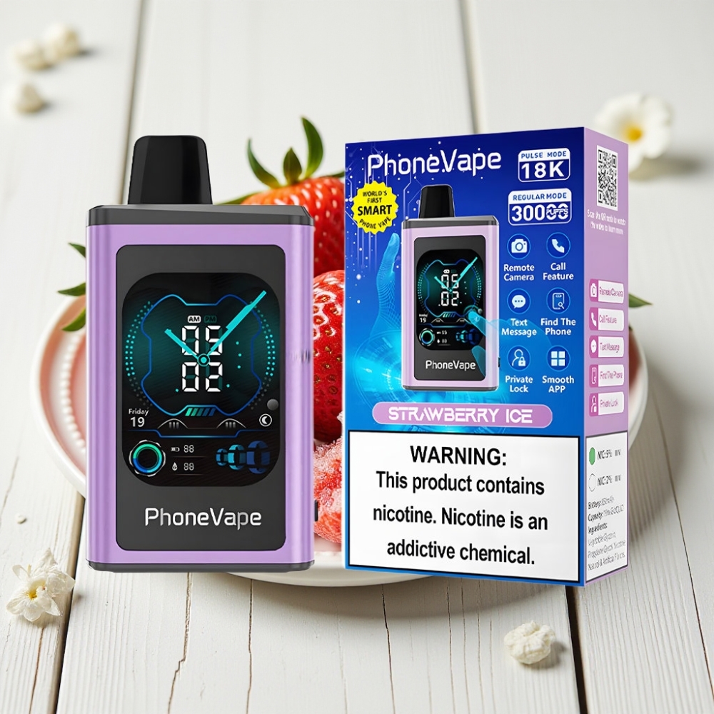 JNR PhoneVape 30000 puffs Vienkartinis Veipas Braškinis Ledas | 850mAh, Turbo, Oro Srautas, 2%/5%