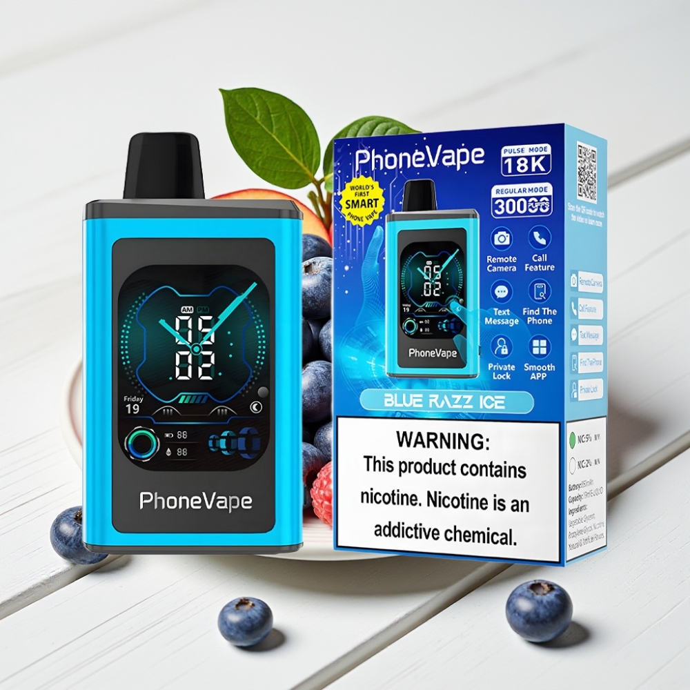JNR PhoneVape 30000 užpūtimų Vienkartinis Veipas Mėlynasis Avietų Ledas | 850mAh, Turbo Režimas, Oro Srauto Reguliavimas