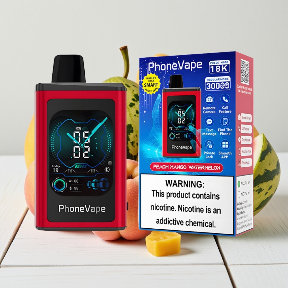 JNR PhoneVape 30000 užsibaigiamieji garai Persikas Mango Arbūzas, 850mAh, Turbo, Oro srautas, 2%/5% nikotino