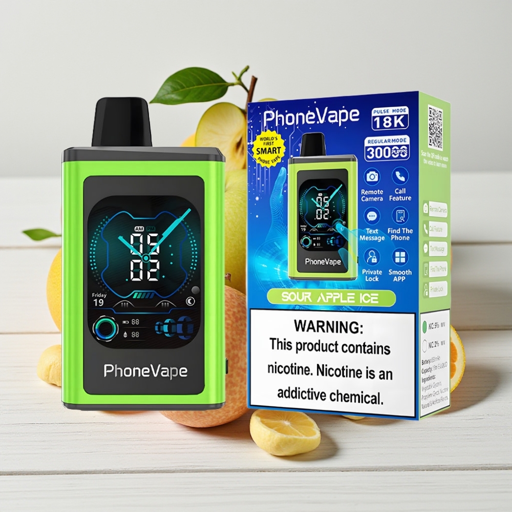 JNR PhoneVape 30000 užsikandimų Vienkartinis Veipas Rūgštus Obuolys Su Mėtų, 850mAh, Turbo, Oro Srautas, Ekranas